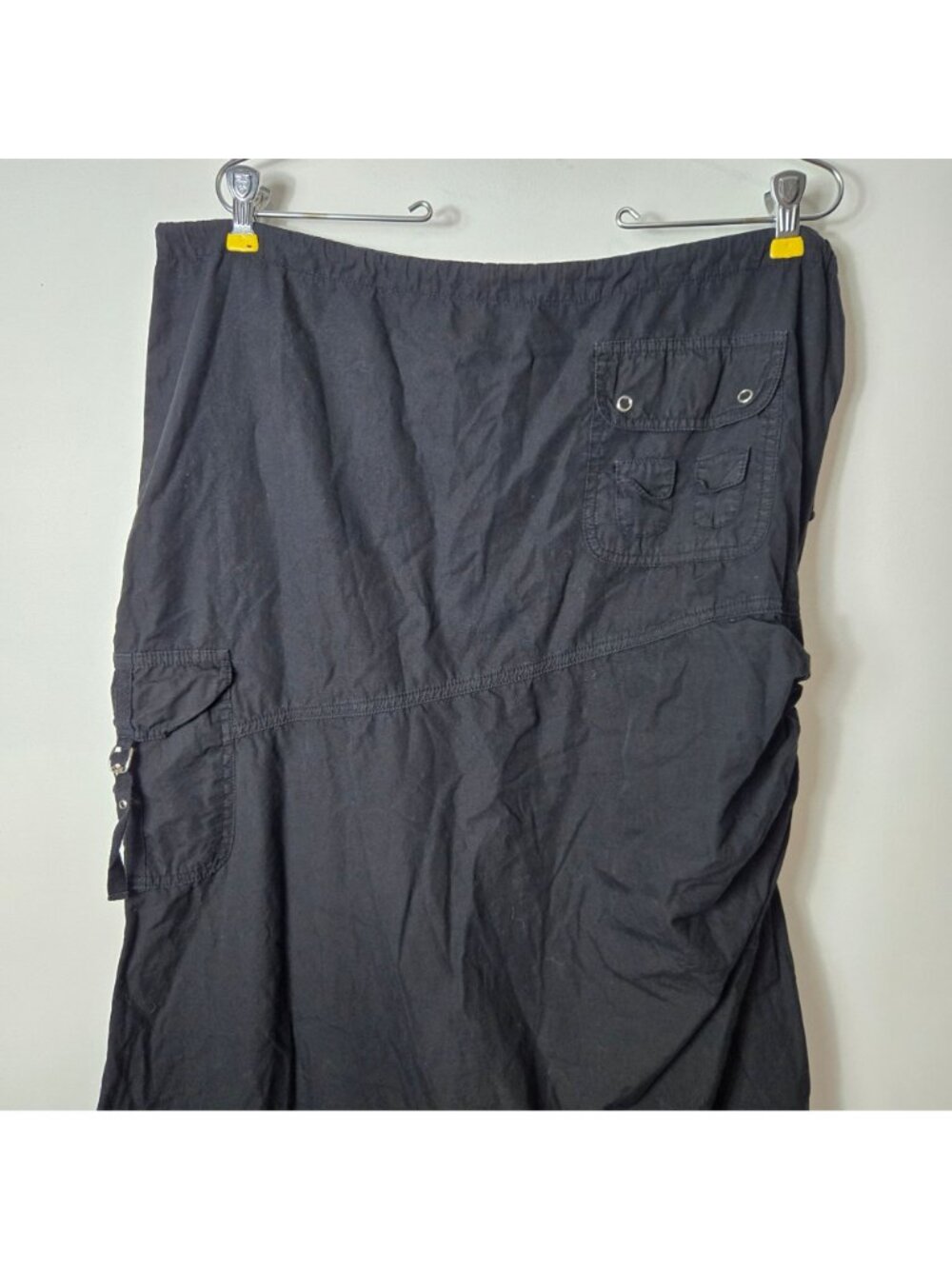 XCVI Wearables Asymmetrical Cinched Drawstring Cargo Midi Skirt Size L Black - Picture 2 of 9